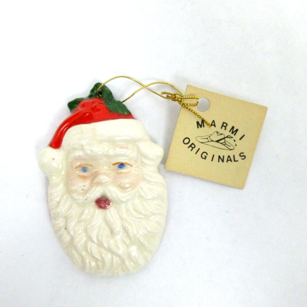 Marmi Originals Hand-Painted Santa Head Christmas Ornament 3.5" w/ Hanging Cord
